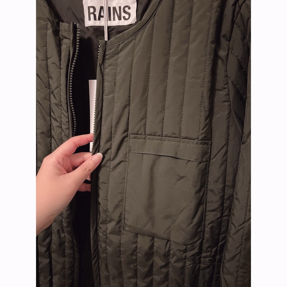 NWT RAINS Unisex Liner Jacket in Green Olive Size L - Picture 7 of 16